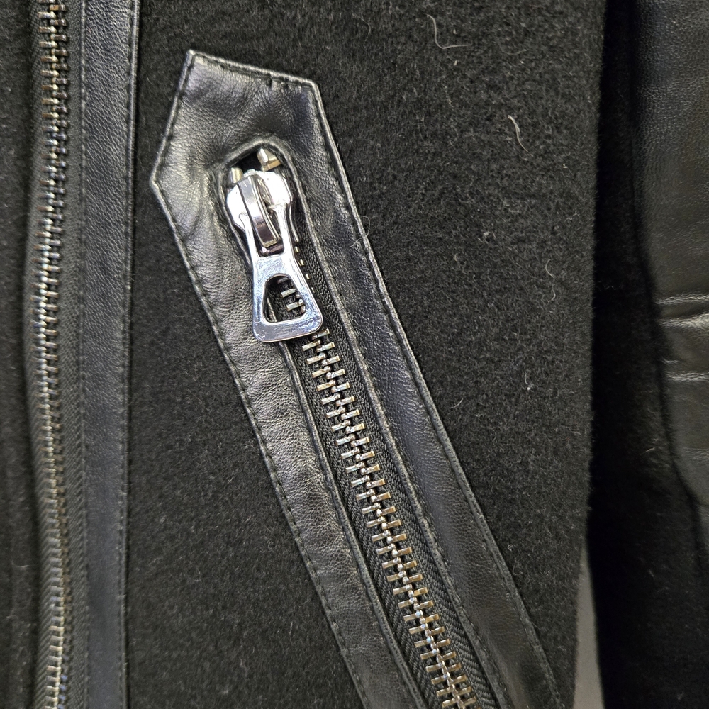 Classic Black Leather And Wool Jacket for Women - Picture 4 of 6